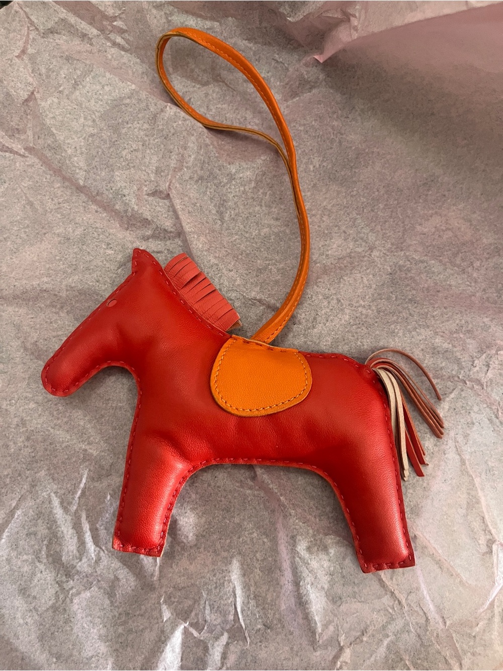 Authentic Hermes MM Rodeo Bag Charm with Orange Saddle - Picture 1 of 2